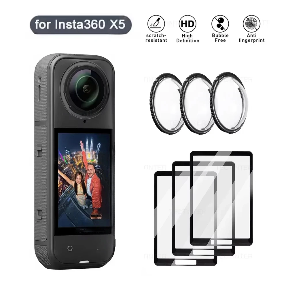 Displayschutz für Insta360 X5, X4: Gehärtete Glasfolie Displayschutzfolie, kratzfest, Objektivschutzkappe, Schutzkit 360 ° Zubehör für