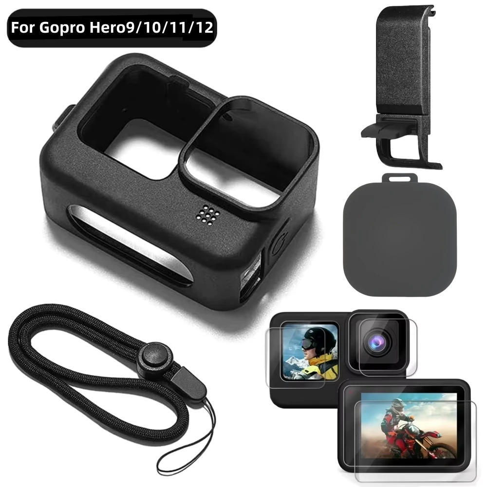 Displayschutz für GoPro HERO12 Black, HERO11 Black: Silikonhülle, schwarzes gehärtetes Glas, Displayschutzfolie, Schutzfolie, Objektivdeckel-Abdeckung