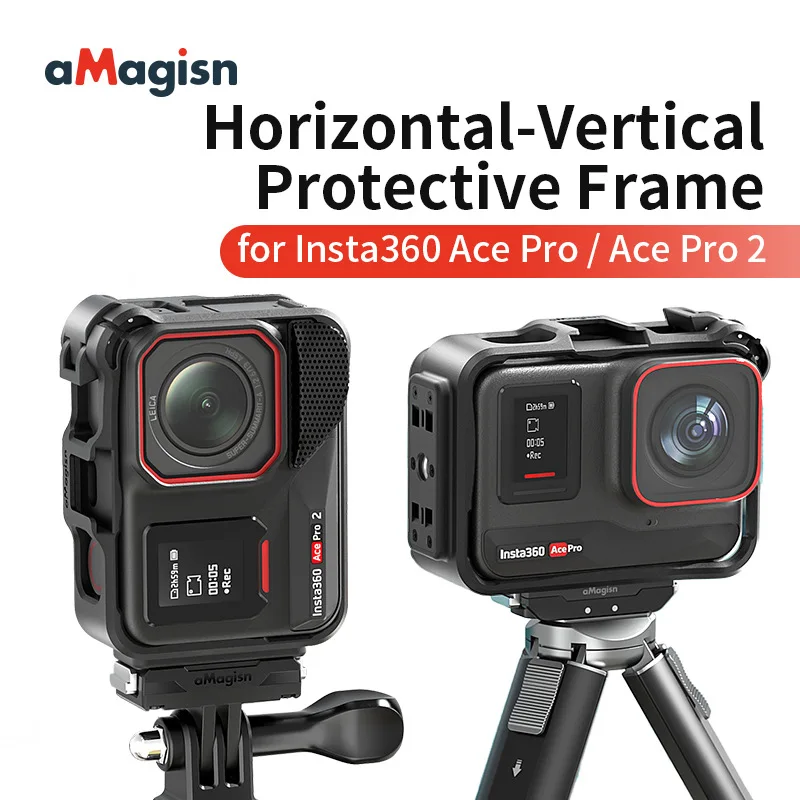 Rahmen für Insta360 Ace Pro 2: AMagisn Kunststoffrahmen-Schutzgehäuse + Halterung für Horizontale und Vertikale Montage Zubehör