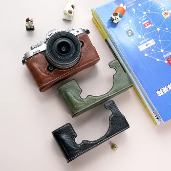 Leder-Halbhülle für Nikon Zfc: Kamera halbe Hülle Kamera mit Schulter gurt Hals riemen Hands ch laufe Büffel Textur unten offen