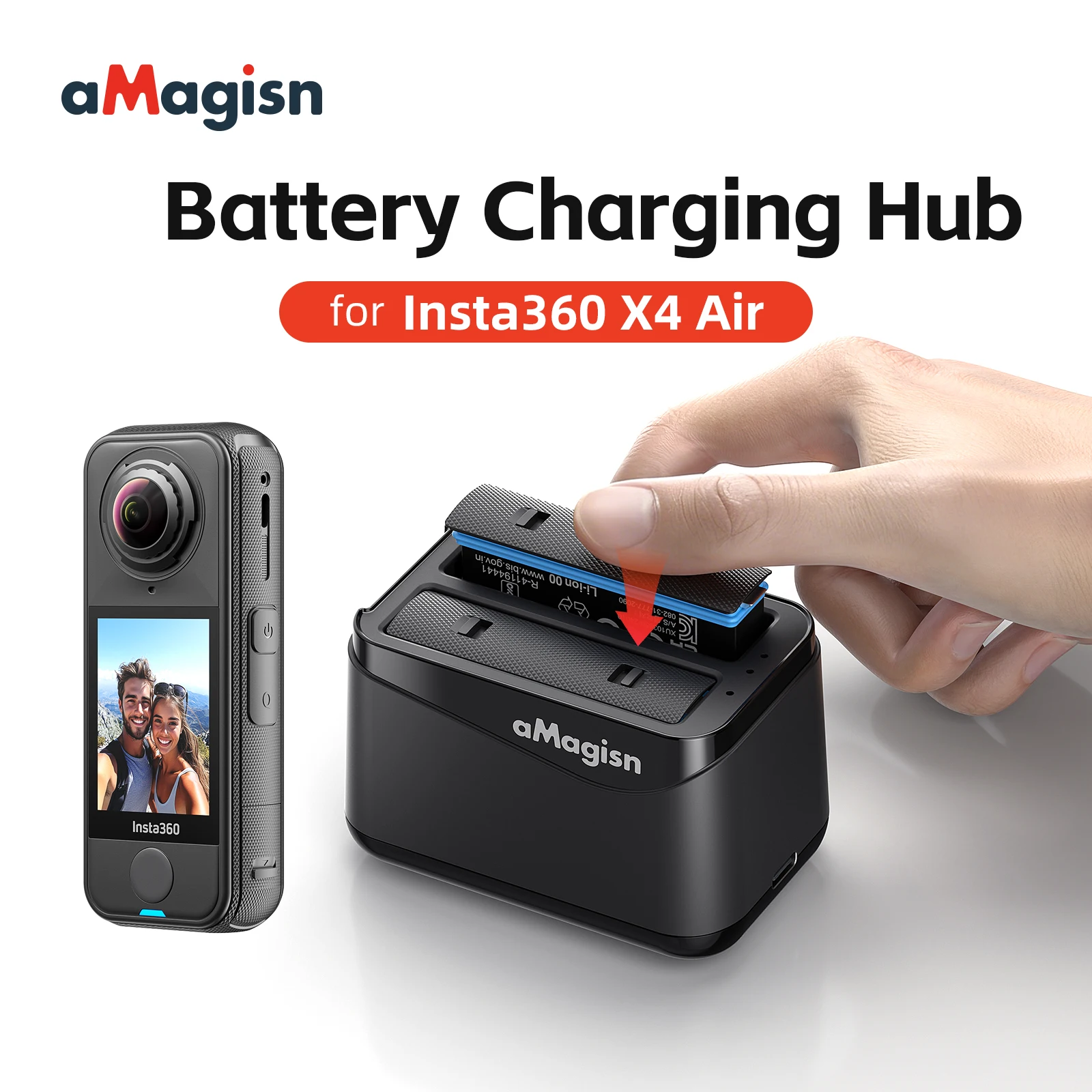Ladegerät für Insta360 X4: AMagisn 2-in-1 Akku-Ladestation Air, 2-Slot-Schnellladegerät mit Dual-Micro-SD-Kartenspeicher für