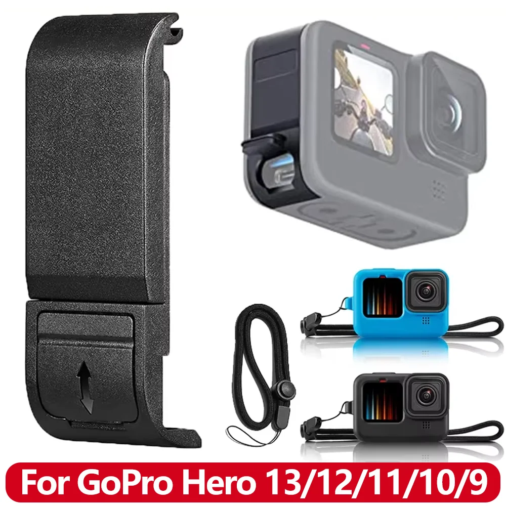 Akku für GoPro HERO13 Black, HERO12 Black, HERO11 Black: Ersatz-Seitentür-Batterieabdeckung, Silikonhülle, schwarzes Action--Zubehör