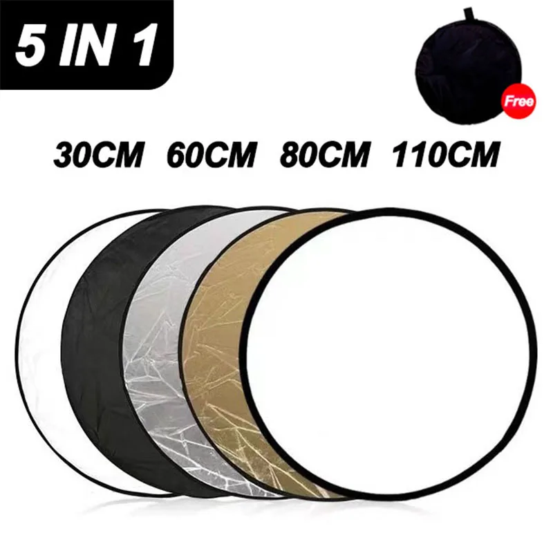 Reflektor 5-in-1 30CM 60CM 80CM 110CM Silber Platin Tragbar Faltbar Weiches Licht Rund Fotografie-Studio 2-in-1