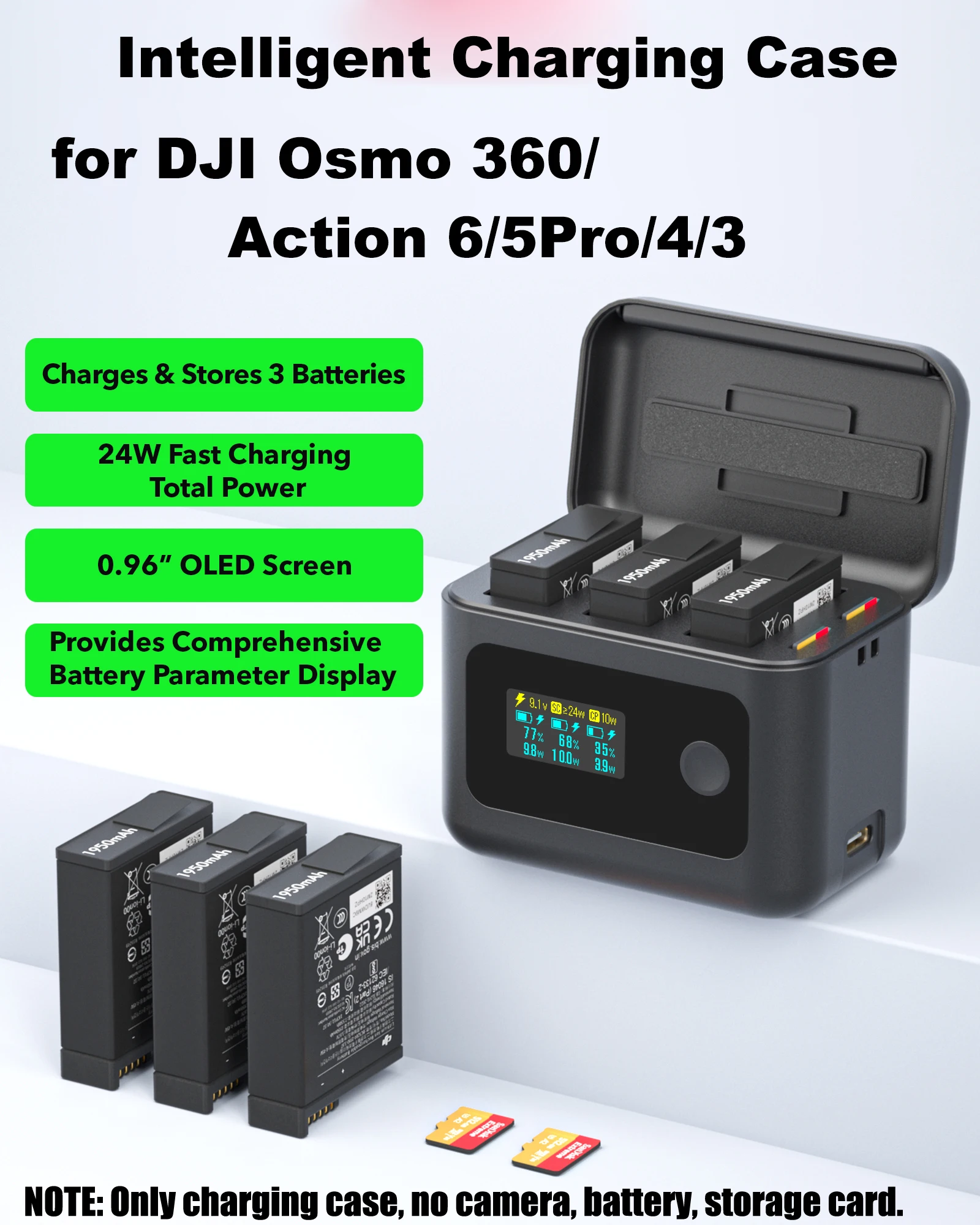 Ladegerät für DJI Osmo Action 5 Pro, Osmo Action 4, Osmo Action 3 u. a.: Intelligente Ladehülle /Action Batterieladegerät, Ladespeicher zwei in einem Zubehör