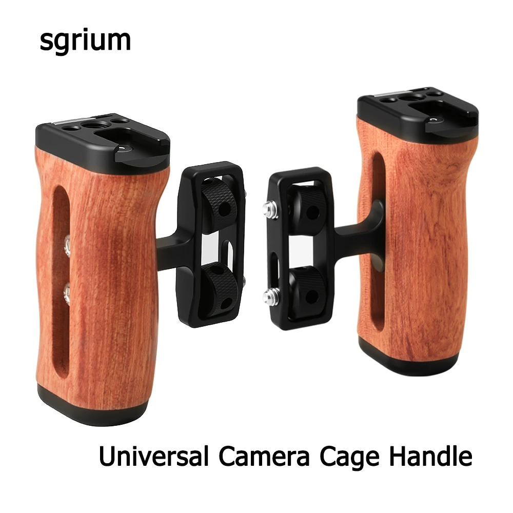 Sgrium Universal-Kamerakäfig, linke/rechte Seite, Holzgriff mit 1/4 Zoll Löchern, Kaltschuh für Sony-Käfig, zusätzliche