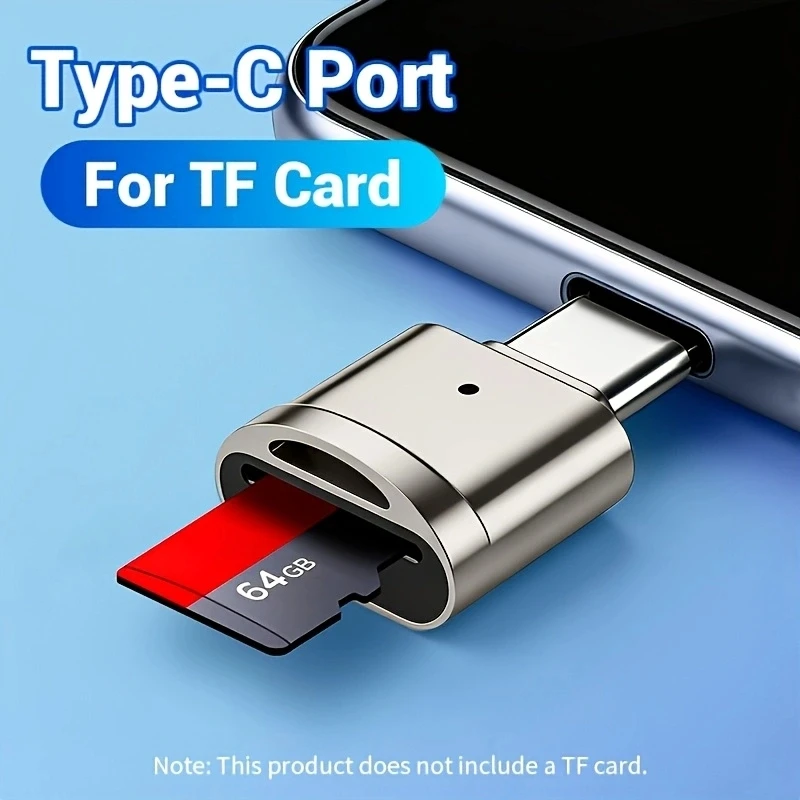 USB-C TF-Kartenleser, USB-C zu USB-A, Tragbarer OTG-Kartenadapter für Android-Handys, Kameras, Laptops, Metallischer Typ-C Kartenleser