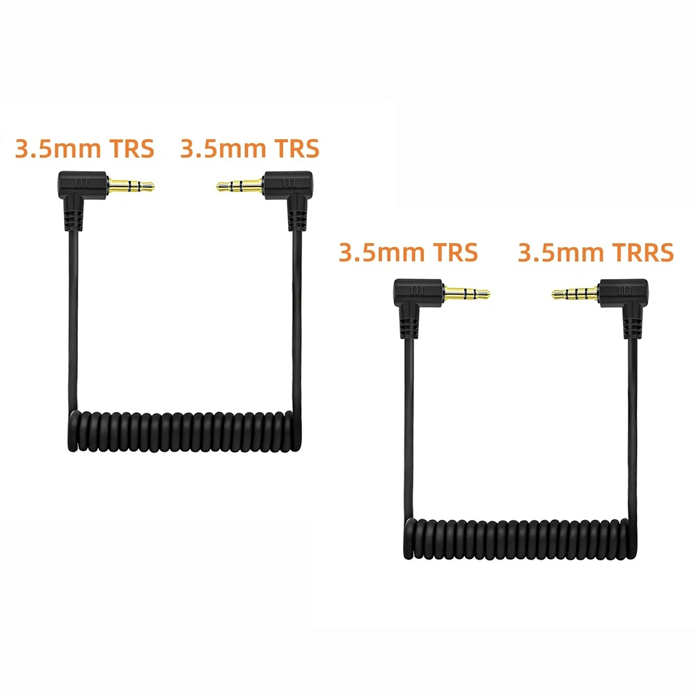 90 Grad 3,5 mm 1/8 TRS auf TRS-Mikrofonkabel für Camcorder-Kamera, gewickeltes rechtwinkliges TRS auf