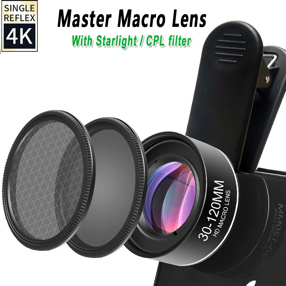 4K HD Telefonobjektiv 30–120 mm Makroobjektiv Fernschuss CPL Sternfilter für iPhone 15 Samsung Huawei Handys Zubehör