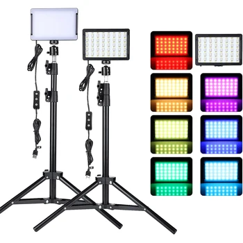 LED-Videoleuchte, Kamera, Fotografie-Beleuchtungsset mit Stativ, 4-farbige RGB-Filter zum Filmen