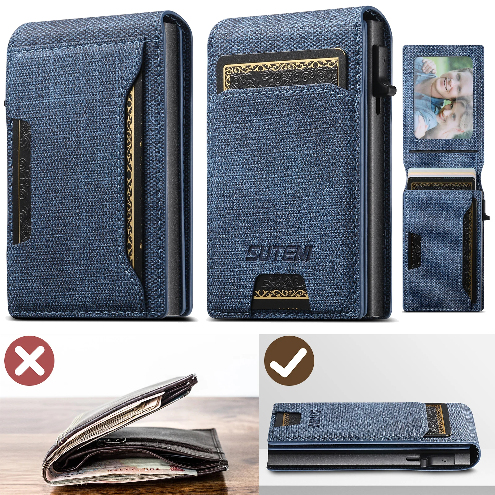 Push-out-Kartenhalter aus hochwertigem Kunstleder, Brieftaschenhalter mit großer Kapazität, kann 1-12 Karten und 1 Foto