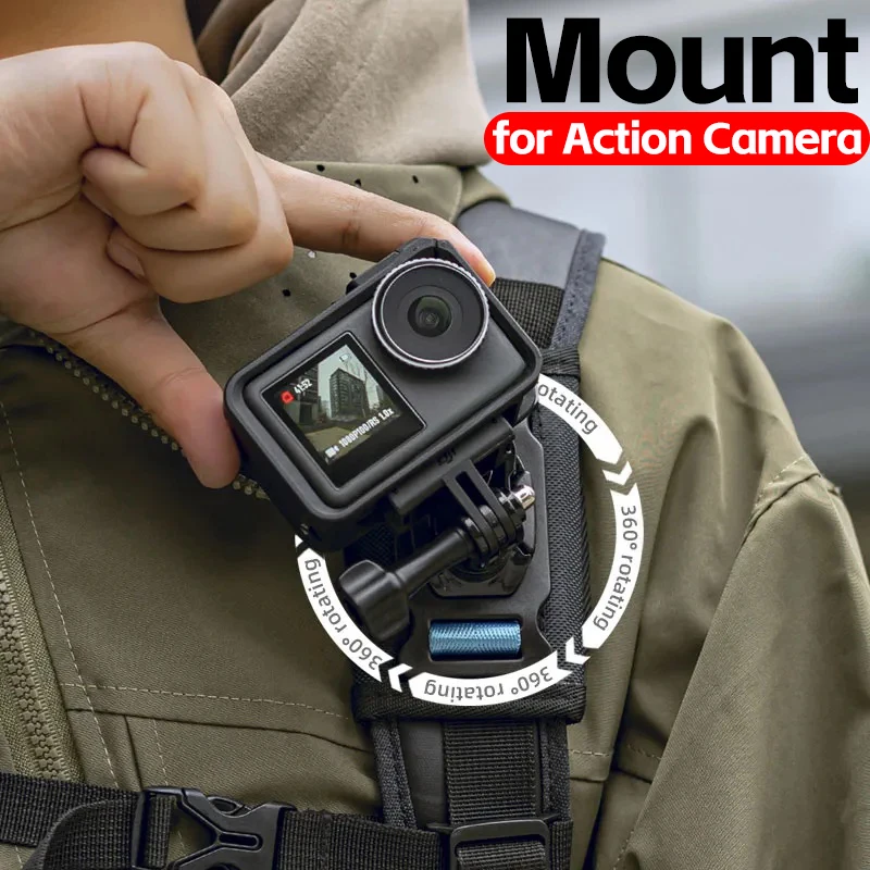 Halterung für GoPro HERO13 Black, Insta360 X5, X4: 360 Rotation Tasche Rucksack Schultergurt Halterung für Action Halter