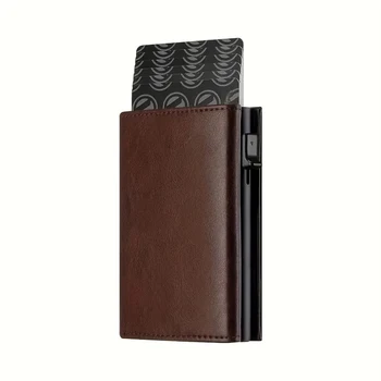 Herren-Geldbörse mit Reißverschluss, Münzgeldbörse, automatisches Pop-up-Kreditkartenetui aus Metall, minimalistische