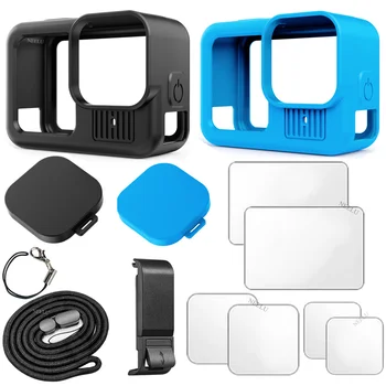 Displayschutz für GoPro HERO13 Black: Silikonhülle, schwarz, gehärtetes Glas, Displayschutzfolie, Schutzfolie