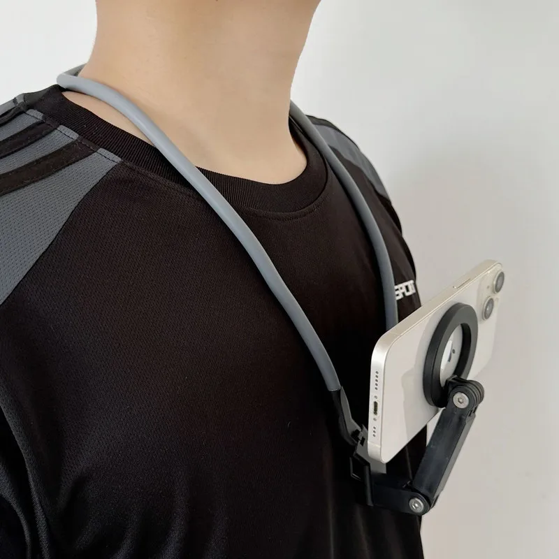 Magnetischer Halsständer für iPhone Tragbarer Handyhalter mit Stativfunktion Video-Selfie-Stick Halterung für MagSafe