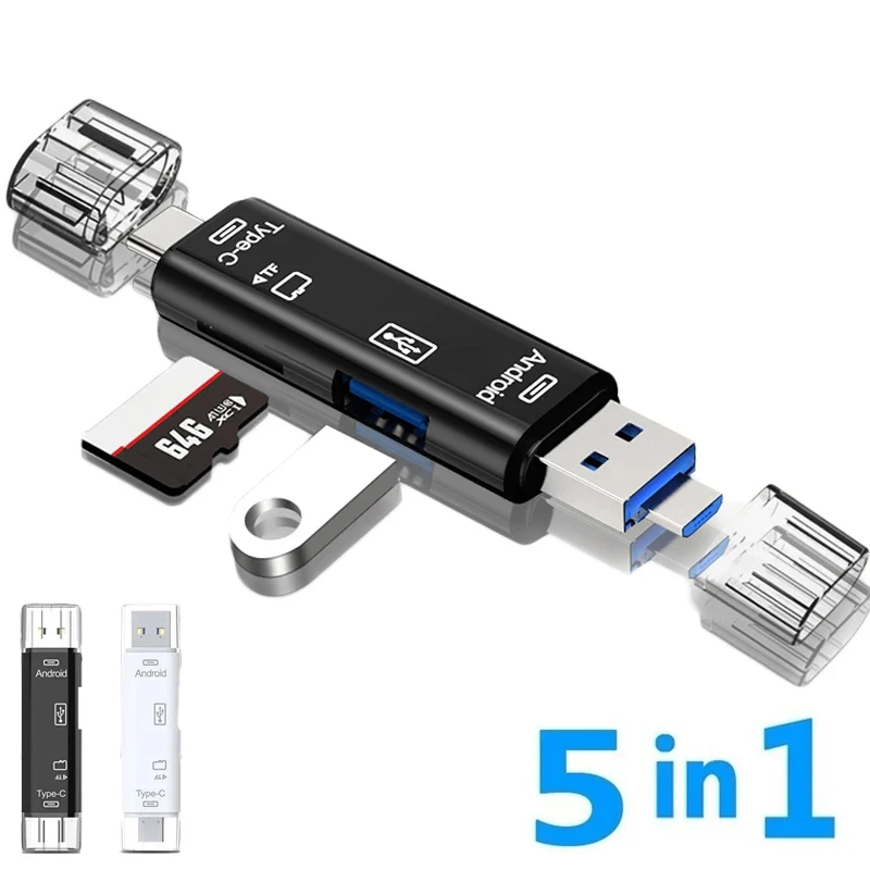 5-in-1-Multifunktions-USB 2.0 Typ C/USB/Micro-USB/TF/SD-Speicherkartenleser OTG USB-Leser Kartenadapter Handy-Zubehör