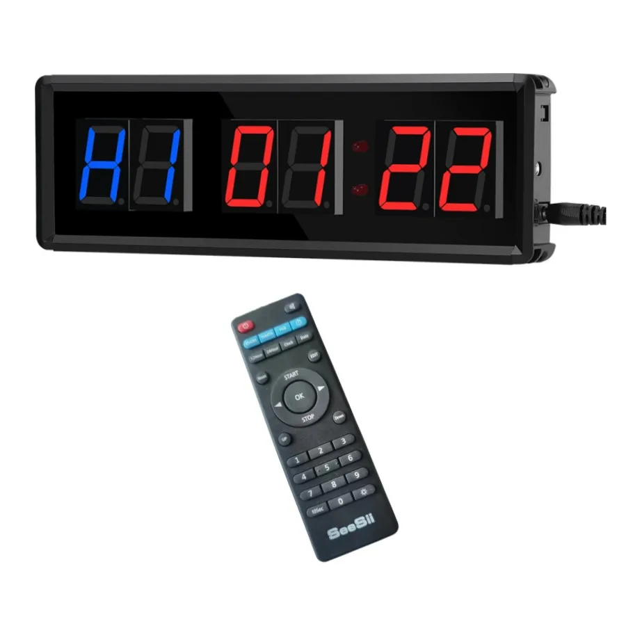 Programmierbarer LED-Crossfit-Timer mit Fernbedienung, Intervall-Timer, Garagen-Timer, Sport-Trainingsuhr