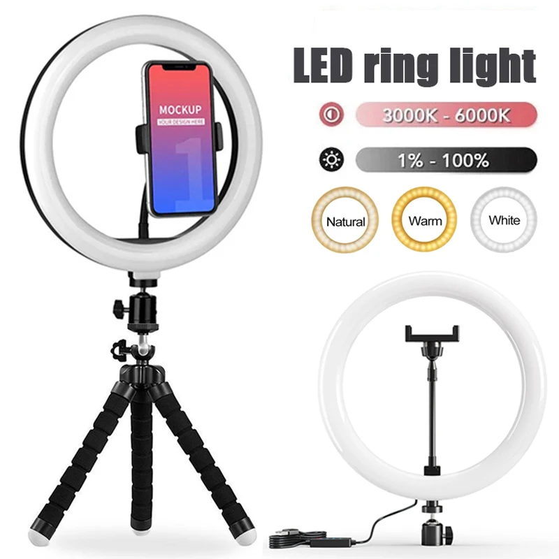 10-Zoll-LED-Selfie-Ringlicht, dimmbar, Fotografie-Fülllampe mit Mini-Stativ für Handy, Live-Video, Fotostudio, Ringlicht