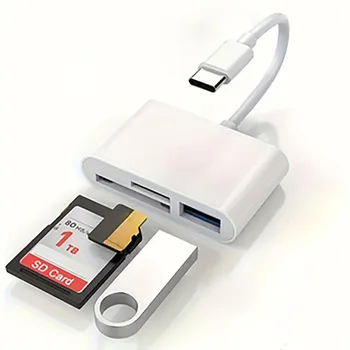 USB-C-zu-SD/TF-Speicherkartenleser, 3-in-1-USB-C-Kartenlesung, kompatibel mit iPhone 15 Pro iPad Mac MacBook