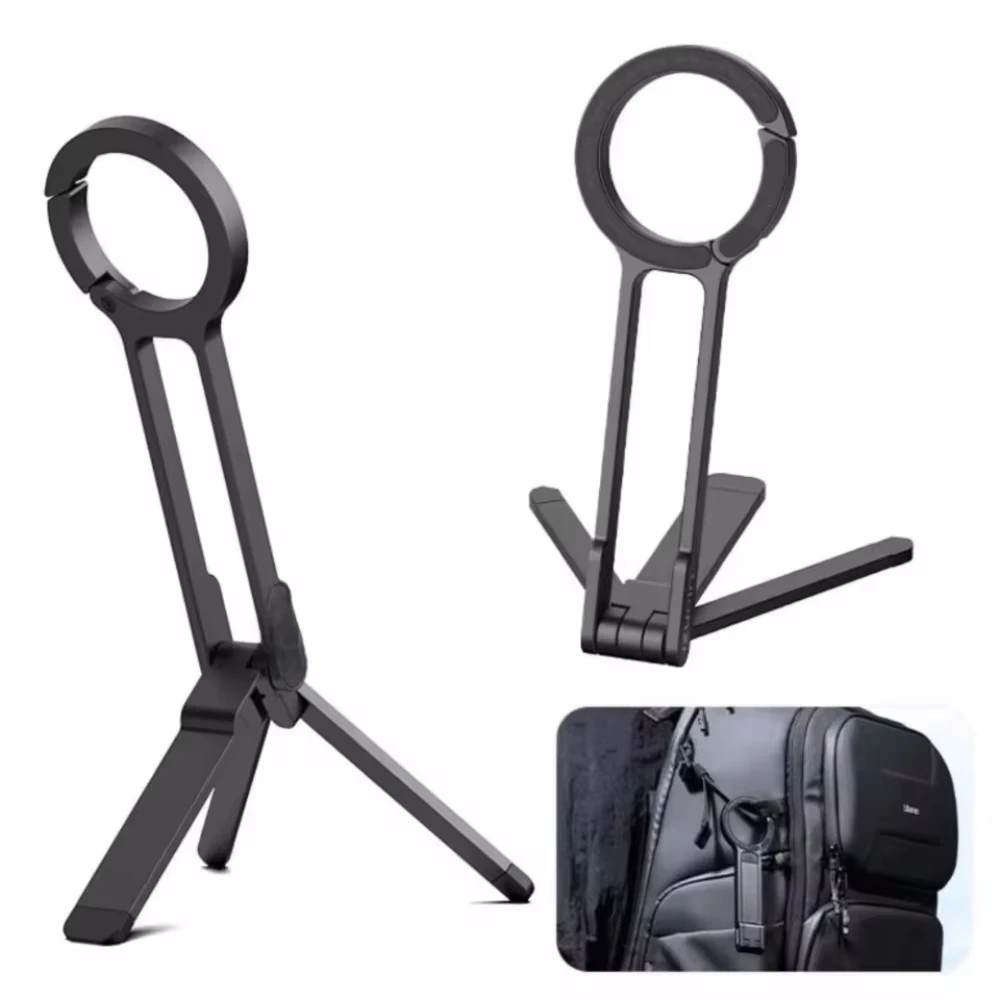 Faltbarer Telefonstativ-Karabiner für iPhone 17, 16, 15, tragbar, doppelseitig, magnetisches Stativ, Schreibtischhalterung, Telefongriffhalter